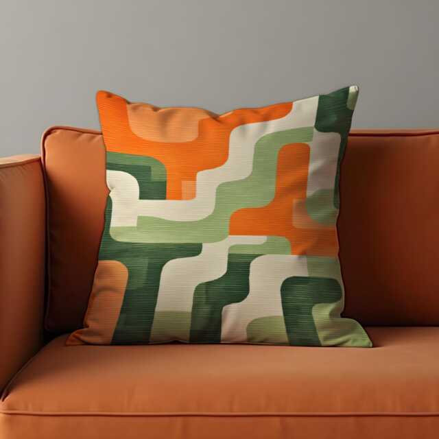 Retro Geometric Cushion Cover, Orange Abstract Wave Pattern Pillow Case, Mid-Century Modern Throw Pillow, 70's Living Room Decor - image 1