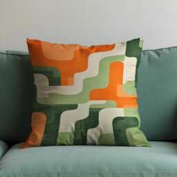 Retro Geometric Cushion Cover, Orange Abstract Wave Pattern Pillow Case, Mid-Century Modern Throw Pillow, 70's Living Room Decor - thumbnail 2