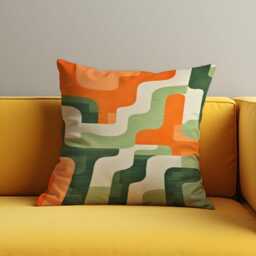 Retro Geometric Cushion Cover, Orange Abstract Wave Pattern Pillow Case, Mid-Century Modern Throw Pillow, 70's Living Room Decor - thumbnail 3