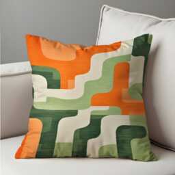 Retro Geometric Cushion Cover, Orange Abstract Wave Pattern Pillow Case, Mid-Century Modern Throw Pillow, 70's Living Room Decor - thumbnail 4