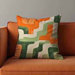 Retro Geometric Cushion Cover, Orange Abstract Wave Pattern Pillow Case, Mid-Century Modern Throw Pillow, 70's Living Room Decor