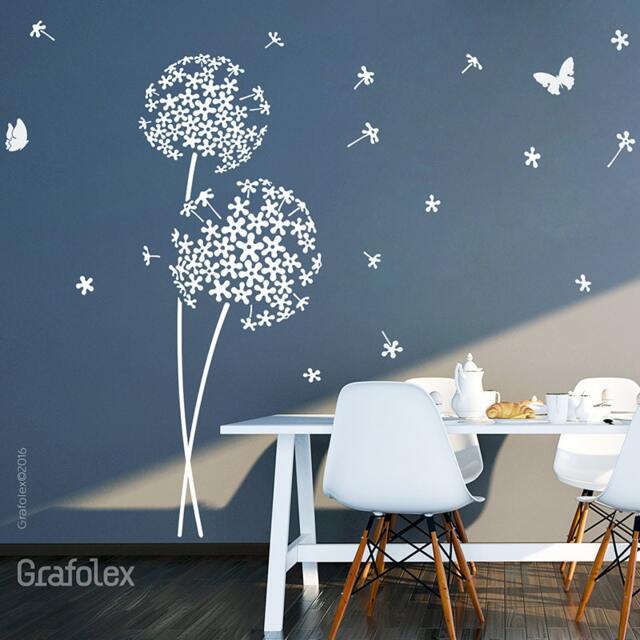 Wall Sticker Flower Dandelion & Butterflies Wall Decal Living Room Floral Decoration Idea Apartment W706B - image 1