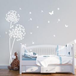 Wall Sticker Flower Dandelion & Butterflies Wall Decal Living Room Floral Decoration Idea Apartment W706B - thumbnail 4