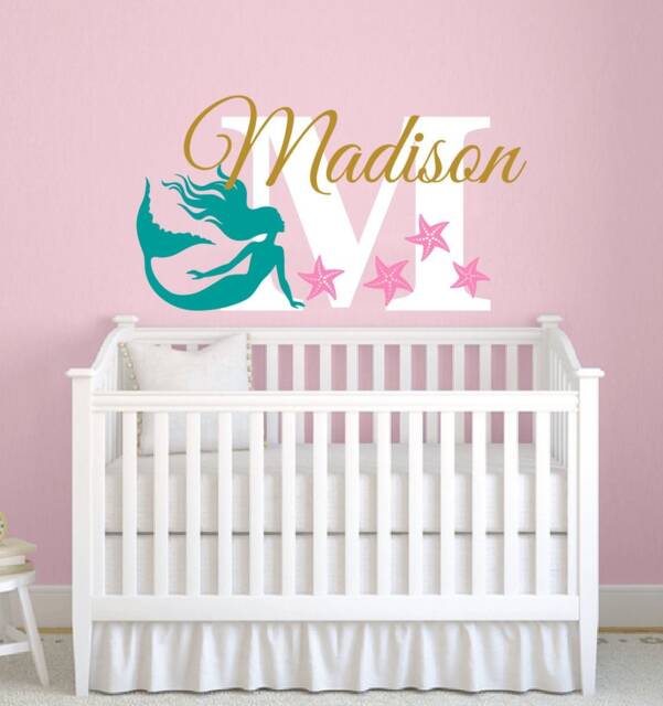 Personalized Girls Mermaid Name Wall Decal Custom Nursery Baby Girl Little Decals Decor Bedroom - image 1