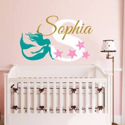Personalized Girls Mermaid Name Wall Decal Custom Nursery Baby Girl Little Decals Decor Bedroom - thumbnail 2