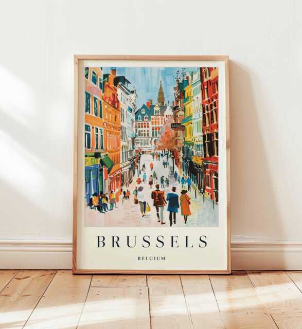 Brussels Travel Poster Grand Place, Belgium European Wall Art - image 1