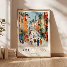 Brussels Travel Poster Grand Place, Belgium European Wall Art - thumbnail 3
