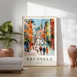 Brussels Travel Poster Grand Place, Belgium European Wall Art - thumbnail 2