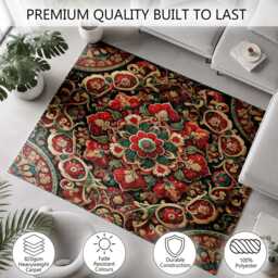 Red Green Ornate Floral Mandala Rug Non-Slip Soft Area Carpet Bedroom Living Room Hallway Mat Decor - Made in UK - thumbnail 3