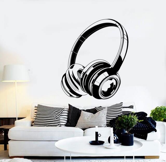Wall Vinyl Music Head Phones Headphones Song Guaranteed Quality Decal Mural Art 1567Dz - image 1