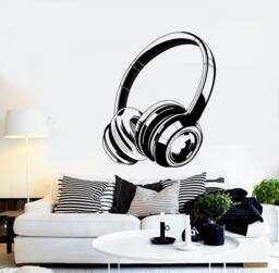 Wall Vinyl Music Head Phones Headphones Song Guaranteed Quality Decal Mural Art 1567Dz - thumbnail 1