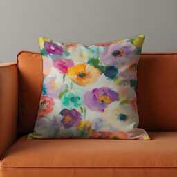 Colorful Painterly Floral Cushion Cover, Vibrant Brushstroke Bloom Print Pillow Case, Artistic Bold Decorative Throw Cover