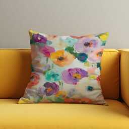 Colorful Painterly Floral Cushion Cover, Vibrant Brushstroke Bloom Print Pillow Case, Artistic Bold Decorative Throw Cover - thumbnail 2