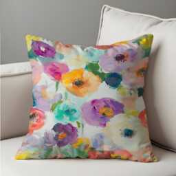 Colorful Painterly Floral Cushion Cover, Vibrant Brushstroke Bloom Print Pillow Case, Artistic Bold Decorative Throw Cover - thumbnail 4