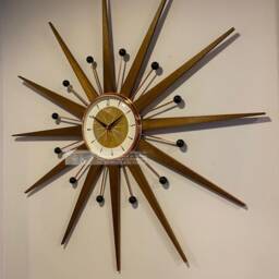 Handmade Mid Century Starburst Clock Burnt Gold Face, Teak Rays - 30 Inch - thumbnail 3