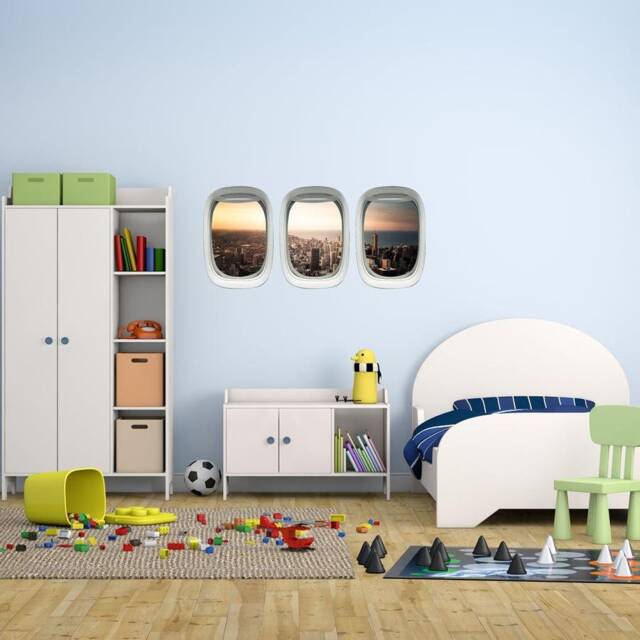 Chicago Cityscape Wall Decal Kids Room Airplane Window Art Aviation Decor Vwaq-Ppw12 - image 1
