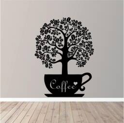 Coffee Tree in A Mug - 0828 Vinyl Wall Art, Decal, Sticker, Transfer, Mural, Decor, Rent Friendly, Interior, Exterior, Full - thumbnail 1