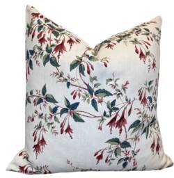 Colefax & Fowler Fuchsia Red/Forest Linen Cushion Cover Pillow Double Sided - thumbnail 1