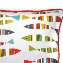 Gone Fishing Cushion Cover Multicolored Fish Print, Red Piping - thumbnail 3