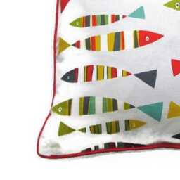 Gone Fishing Cushion Cover Multicolored Fish Print, Red Piping - thumbnail 2