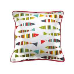 Gone Fishing Cushion Cover Multicolored Fish Print, Red Piping - thumbnail 1