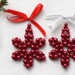 Modern Christmas Tree Ornament Red Pearl Beaded Snowflake Stocking Stuffer Crystal Star Folk Christmas Decor Red - thumbnail 2