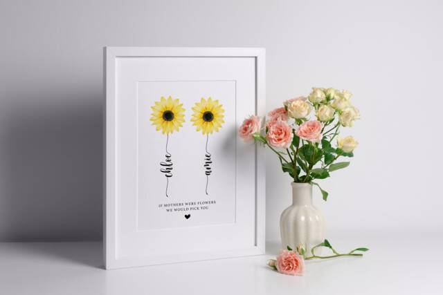 Personalized Sunflower Name Print, Mothers Day Floral Gift - image 1