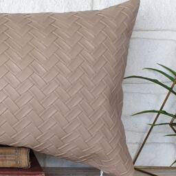 Color Block Lumbar Pillow Cover Beige Linen, Wicker Faux Leather - thumbnail 4