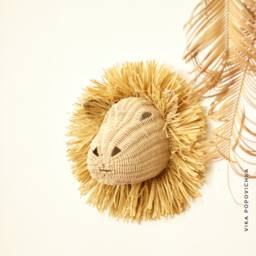 Animal Wicker Lion, Wall Mounted Lion in The Playroom Decoration Home Raffia Decor Safari Home Interior Design Ideas Rattan - thumbnail 2