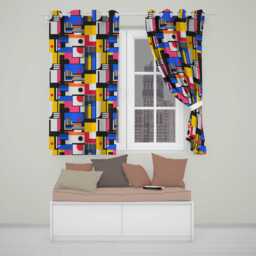 Bauhaus Inspired Abstract Lines Shapes Graphic Seamless Pattern Readymade Eyelet Ring Top Thermal 100% Blackout Curtains - thumbnail 1