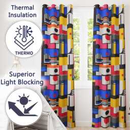 Bauhaus Inspired Abstract Lines Shapes Graphic Seamless Pattern Readymade Eyelet Ring Top Thermal 100% Blackout Curtains - thumbnail 3