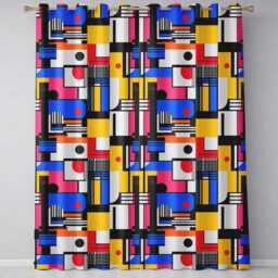Bauhaus Inspired Abstract Lines Shapes Graphic Seamless Pattern Readymade Eyelet Ring Top Thermal 100% Blackout Curtains - thumbnail 2