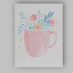 Pastel Pink Floral Tea Mug Watercolour Illustration Canvas Wall Art Print Decor Picture Ready To Hang - thumbnail 1