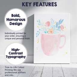 Pastel Pink Floral Tea Mug Watercolour Illustration Canvas Wall Art Print Decor Picture Ready To Hang - thumbnail 2