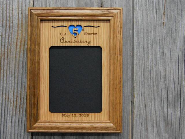 5Th Anniversary Picture Frame - 5x7 Holds 3x5 Photo Wedding Gift Wood For Her Our - image 1