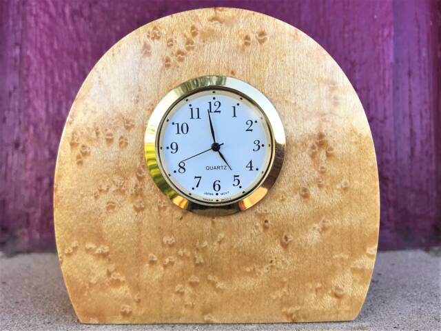 Exotic Hand-Crafted Desk Clock in Birdseye Maple & Cherry Hardwoods - image 1