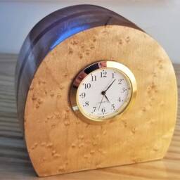 Exotic Hand-Crafted Desk Clock in Birdseye Maple & Cherry Hardwoods - thumbnail 3