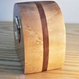 Exotic Hand-Crafted Desk Clock in Birdseye Maple & Cherry Hardwoods - thumbnail 4