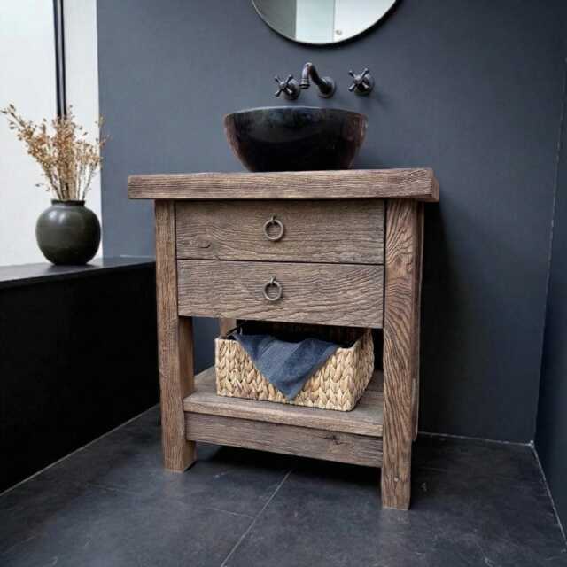 Reclaimed Wood Double Drawer Bathroom Vanity Rustic Farmhouse Style