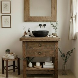 Reclaimed Wood Double Drawer Bathroom Vanity Rustic Farmhouse Style - thumbnail 2