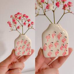 Flamingo Tiny Vase/Bud Lovers Gift Modern Home Decor Handpainted Minimalist Tropical Funky - thumbnail 2