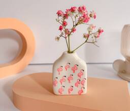 Flamingo Tiny Vase/Bud Lovers Gift Modern Home Decor Handpainted Minimalist Tropical Funky - thumbnail 1