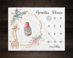 Floral Giraffe Milestone Blanket Girl Personalized Monthly Growth Tracker Custom Baby Shower Gift For New Mom Newborn Nursery