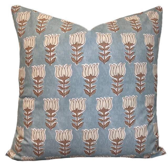 Schumacher Mia Tulip Sky & Sand Cushion Cover Pillow Double Sided - image 1