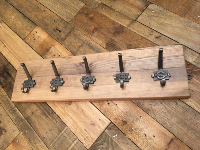 Rustic Pine Wood Cast Iron Coat Hook Rack. Industrial Wall Plaque London Underground Steel Hooks. Stand, Hat, Made To Measure Custom - image 1