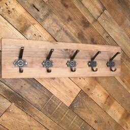 Rustic Pine Wood Cast Iron Coat Hook Rack. Industrial Wall Plaque London Underground Steel Hooks. Stand, Hat, Made To Measure Custom - thumbnail 3