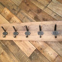 Rustic Pine Wood Cast Iron Coat Hook Rack. Industrial Wall Plaque London Underground Steel Hooks. Stand, Hat, Made To Measure Custom - thumbnail 2