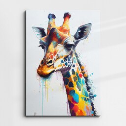 Colorful Giraffe Head Abstract Oil Painting Splatter Style Wall Art, Framed Canvas Poster Print, Home Kitchen Office Room Decor, Gifts - thumbnail 3