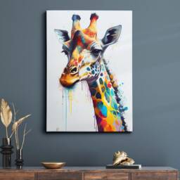 Colorful Giraffe Head Abstract Oil Painting Splatter Style Wall Art, Framed Canvas Poster Print, Home Kitchen Office Room Decor, Gifts - thumbnail 1