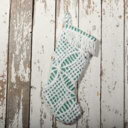 Fluffy Green & White Vintage Chenille Christmas Stocking With Matching Cuff - Wedding Ring, Flower - thumbnail 3